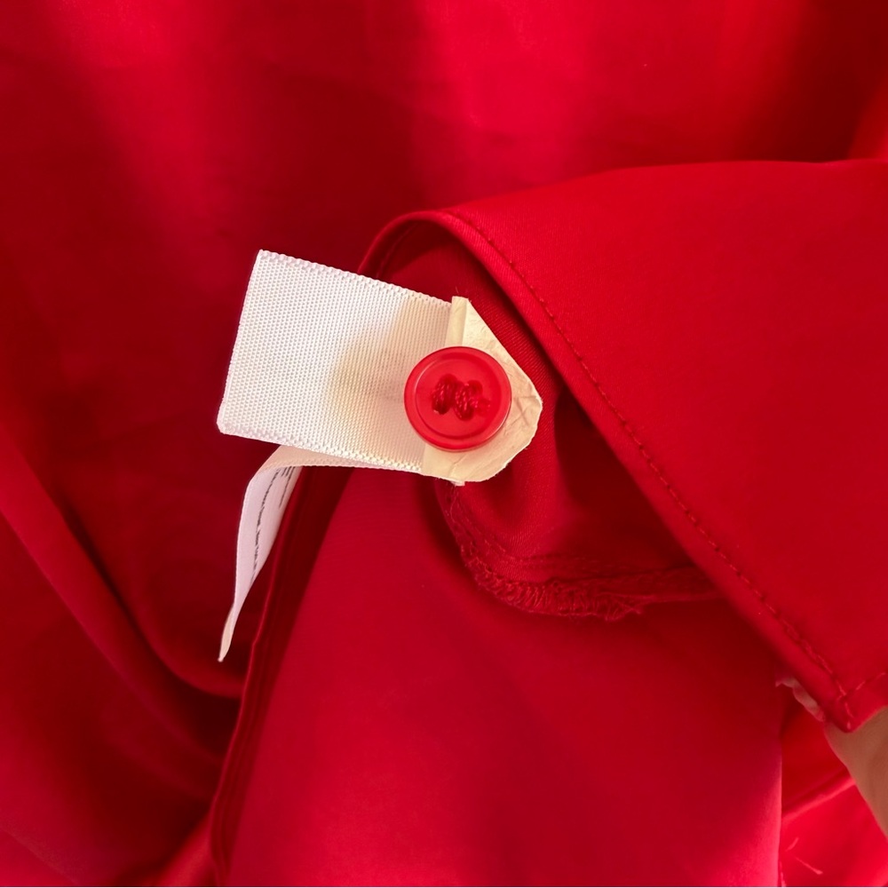 ELOQUII Satin Blouse Size 16 Balloon Sleeve Tie Back Red Holiday Party Top Plus - Picture 5 of 16